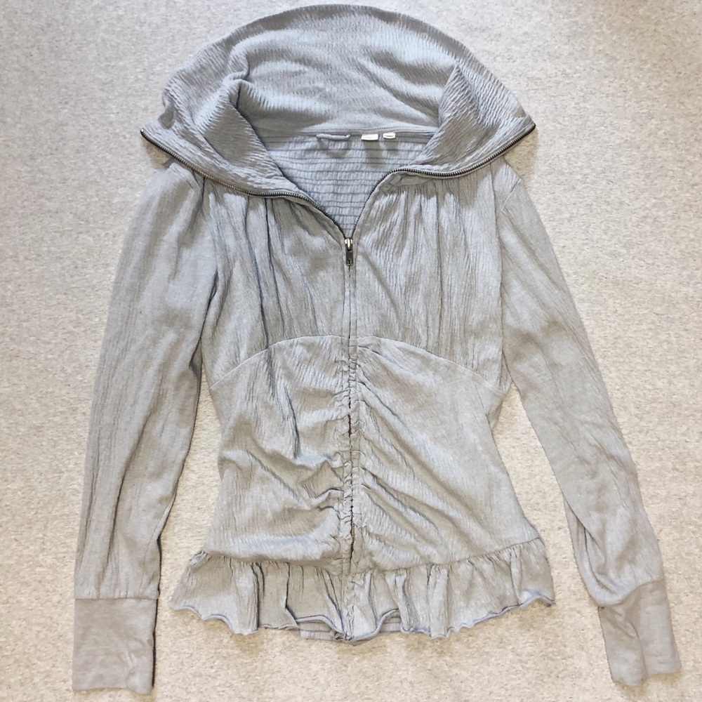 Anthropologie Eloise Crinkled Zip up Gray Jacket